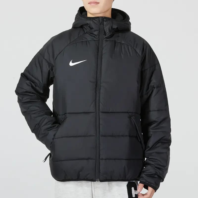 Nike Casual Windproof Warm Hooded Solid Color Puffer Jacket Men's Black 4