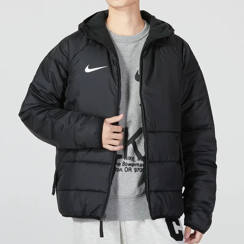 Nike Casual Windproof Warm Hooded Solid Color Puffer Jacket Men's Black 5
