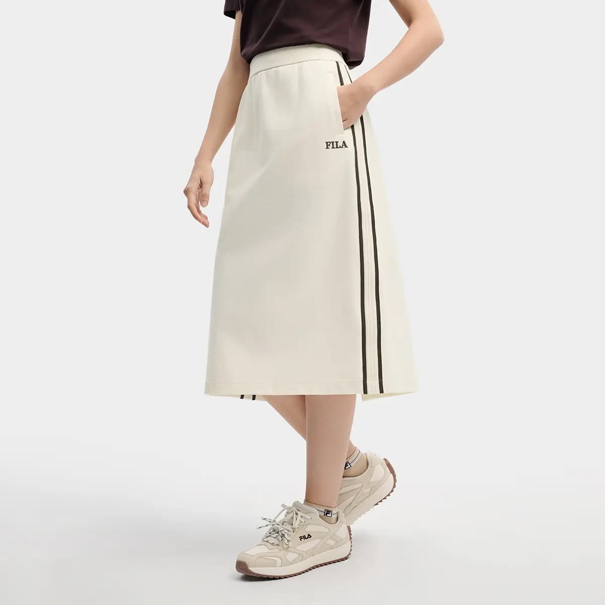 FILA ORIGINALE Classic Vintage Elegant Relaxed Casual Long Skirt Women's Egg White 5