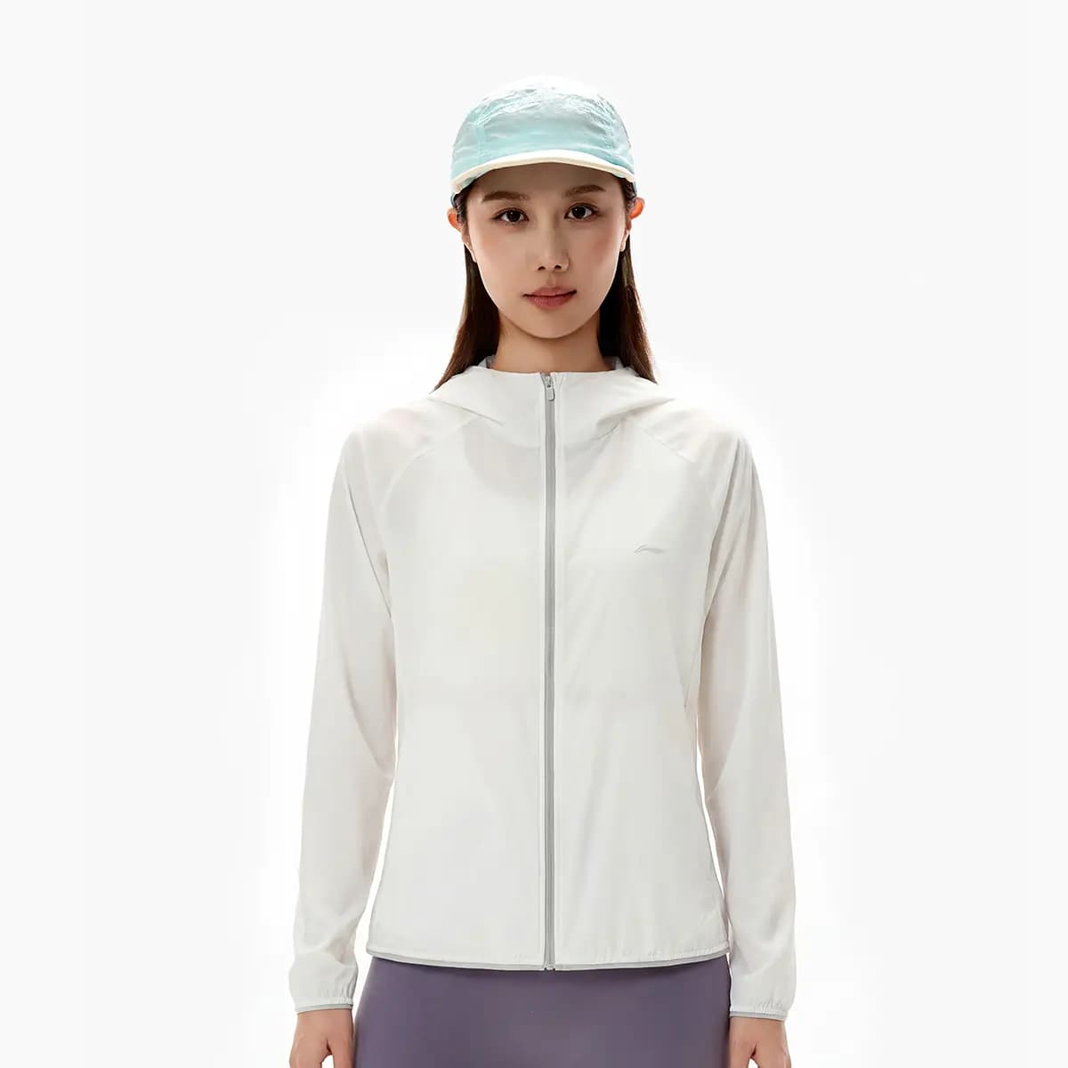 Li-Ning Sports Commute Series Casual Versatile Fashionable Solid Color Commute Summer Cool Original Yarn Cool-Touch Sun Protection Jacket UPF 100+ Hooded Zip Soft Sport Windbreaker Women's Cream White 4