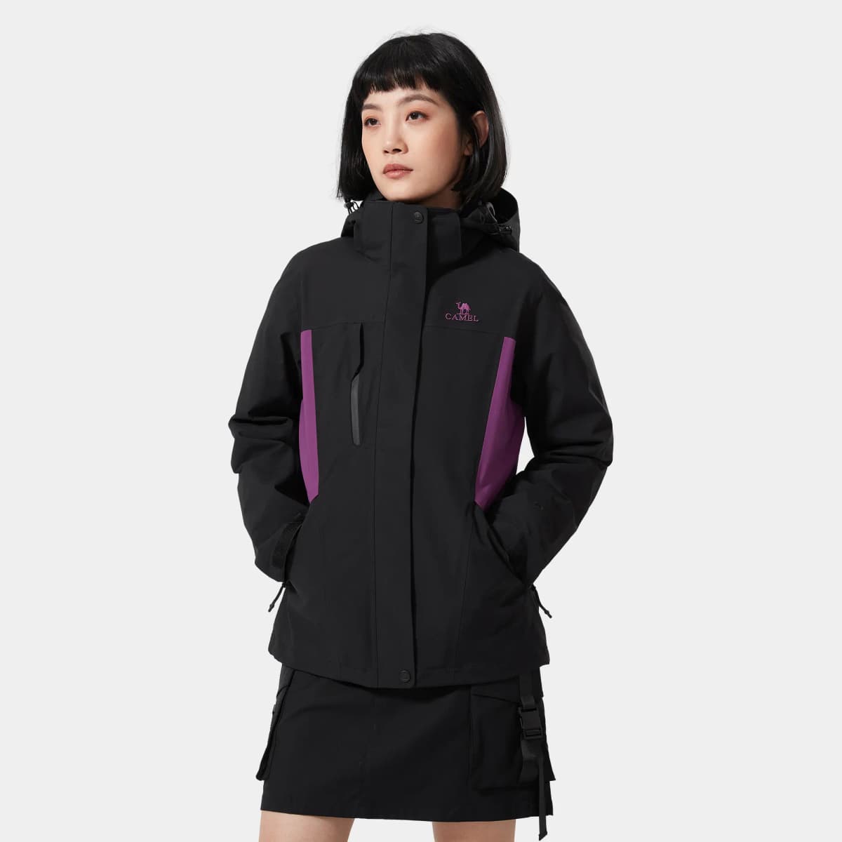 CAMEL All-Weather Series Down Inner Liner Three-Proof Shell Color-Block Hiking Jacket Women's 3