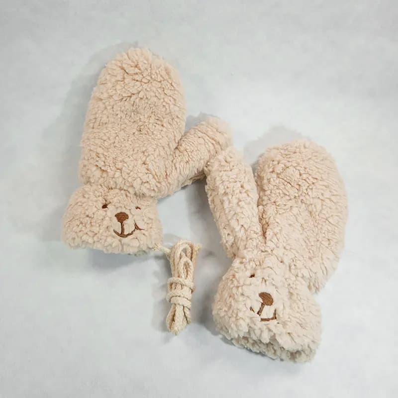VERENA REINE Soft Fufu Faux Lamb + Puppy Shape Polar Fleece Warm Scarf Set Autumn Winter Warm Set Gloves Unisex Couple 7
