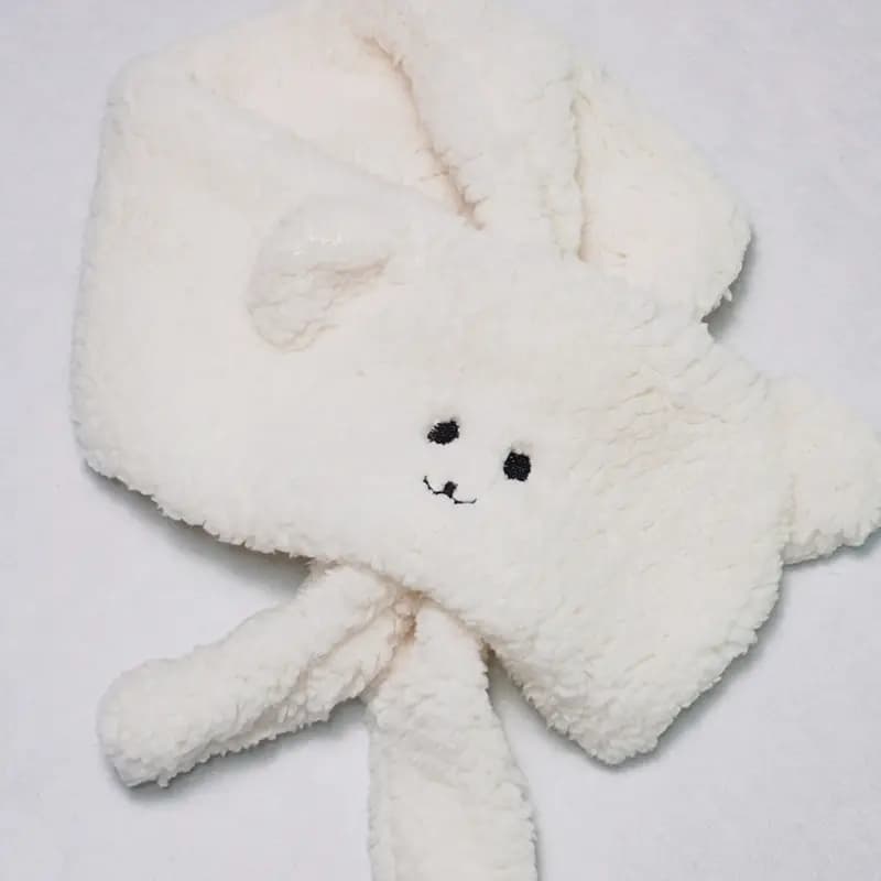 VERENA REINE Soft Fufu Faux Lamb + Puppy Shape Polar Fleece Warm Scarf Set Autumn Winter Warm Set Gloves Unisex Couple 4