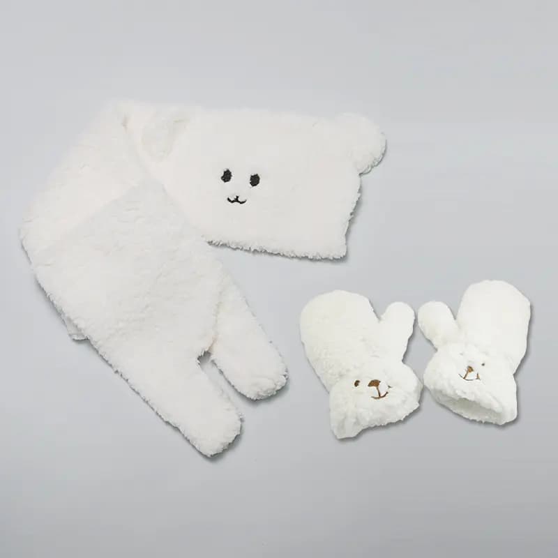 VERENA REINE Soft Fufu Faux Lamb + Puppy Shape Polar Fleece Warm Scarf Set Autumn Winter Warm Set Gloves Unisex Couple 2