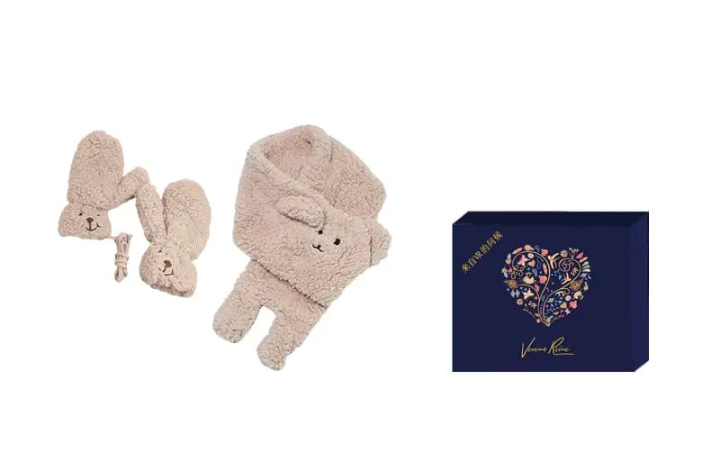 VERENA REINE Soft Fufu Faux Lamb + Puppy Shape Polar Fleece Warm Scarf Set Autumn Winter Warm Set Gloves Unisex Couple 6