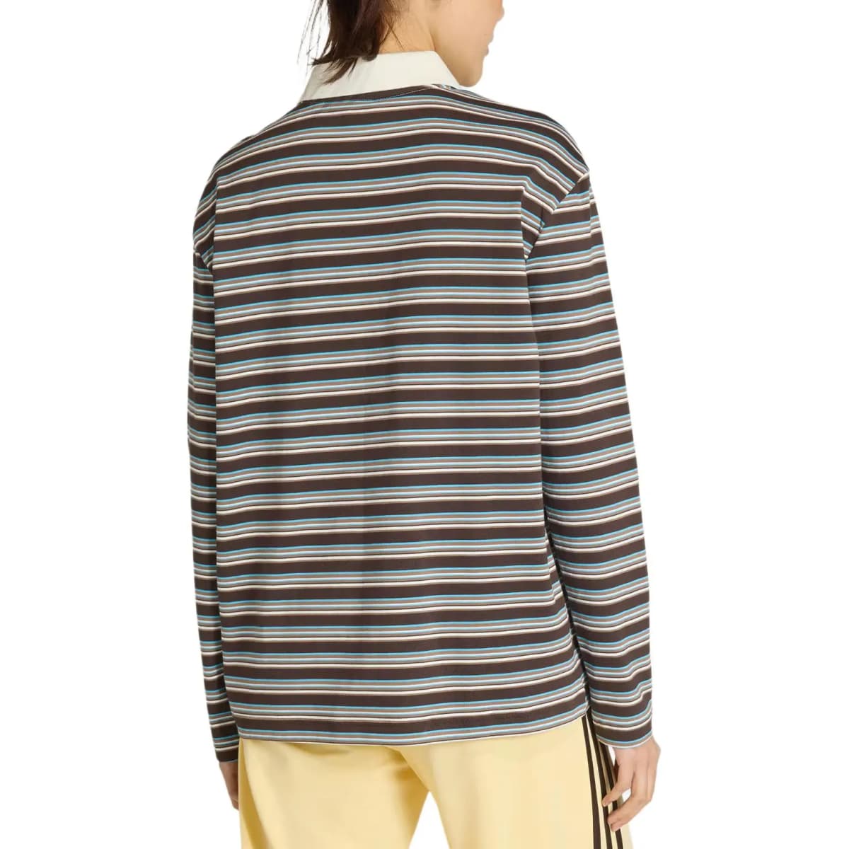 adidas Originals STRIPED OVERSIZED LS Loose Cotton Long Sleeve Polo Shirt Women's 5