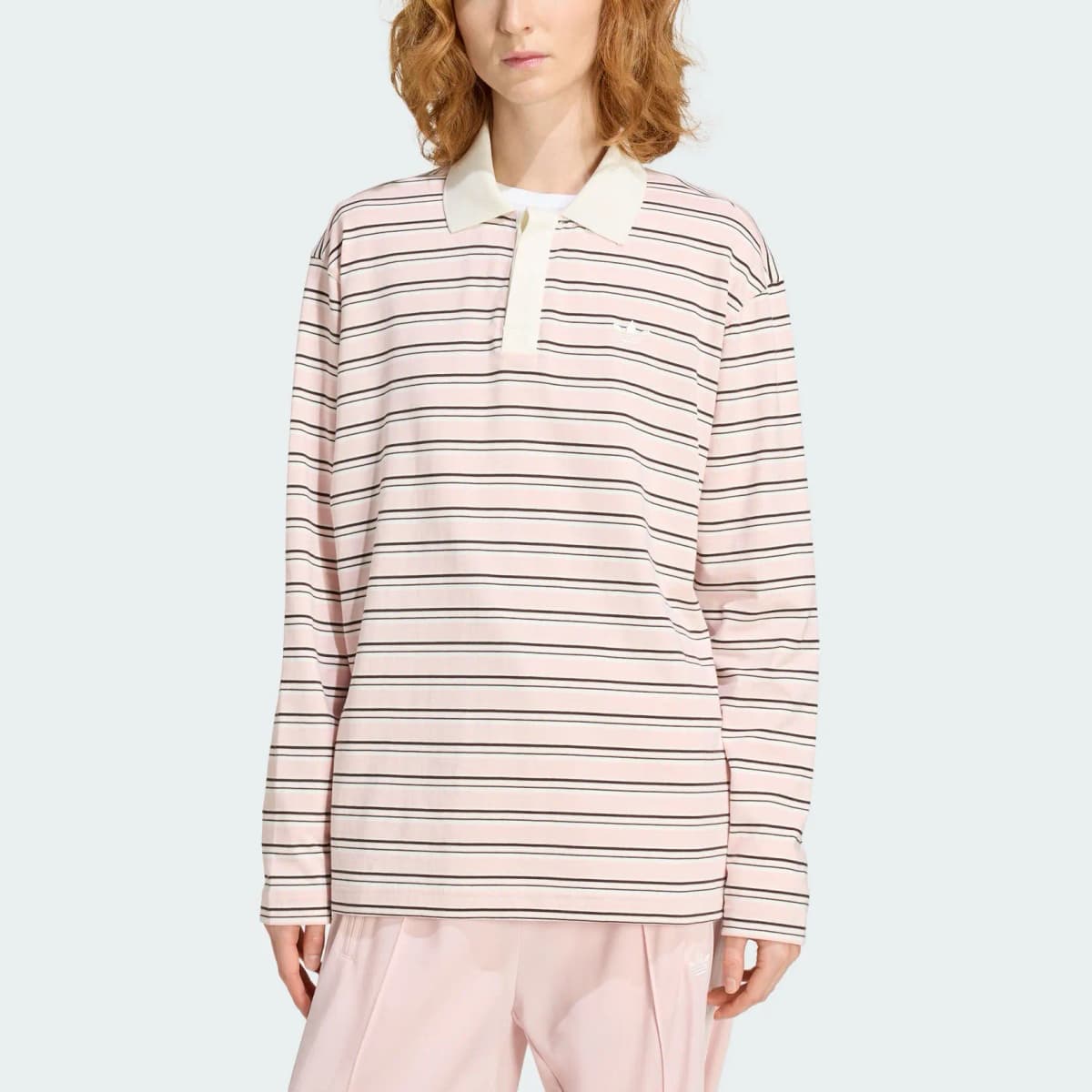 adidas originals STRIPED OVERSIZED LS Uzunqol Polo Köynək Qadın 2