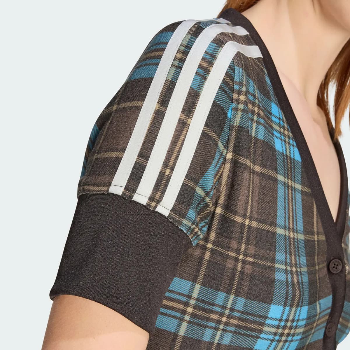 adidas Originals Checked Button-Down V-Neck Short-Sleeve Shirt Women's 5