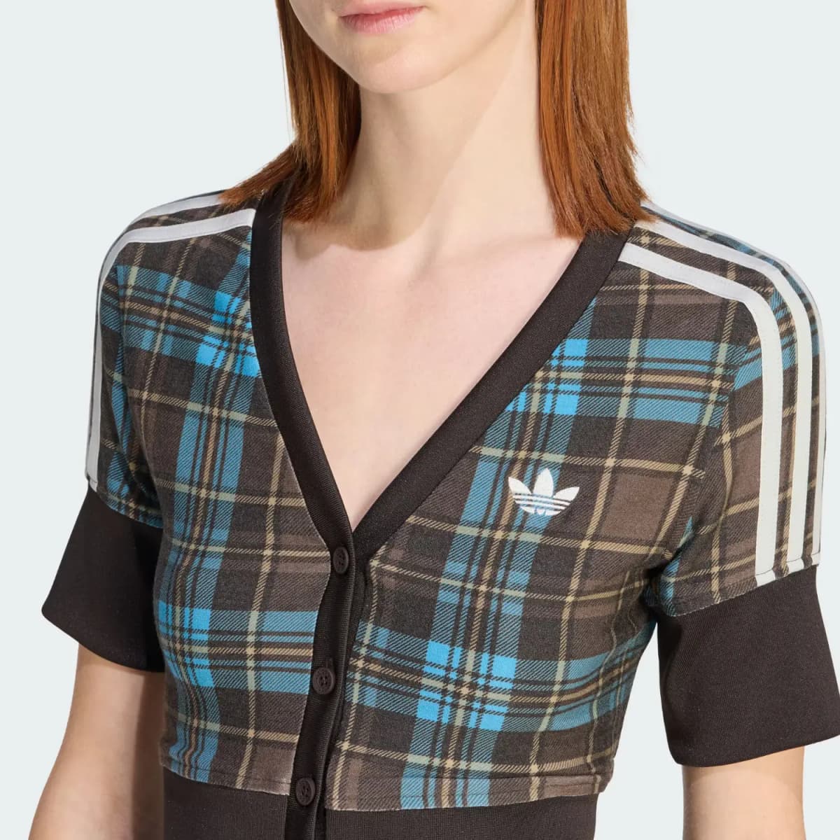 adidas Originals Checked Button-Down V-Neck Short-Sleeve Shirt Women's 6