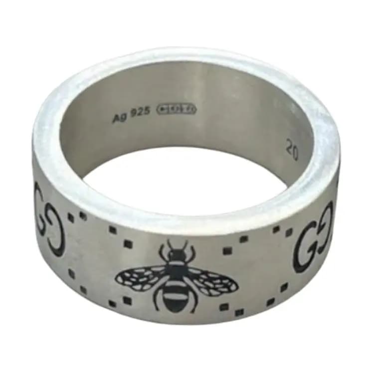 GUCCI Interlocking G And Bee Engraved Ring 2