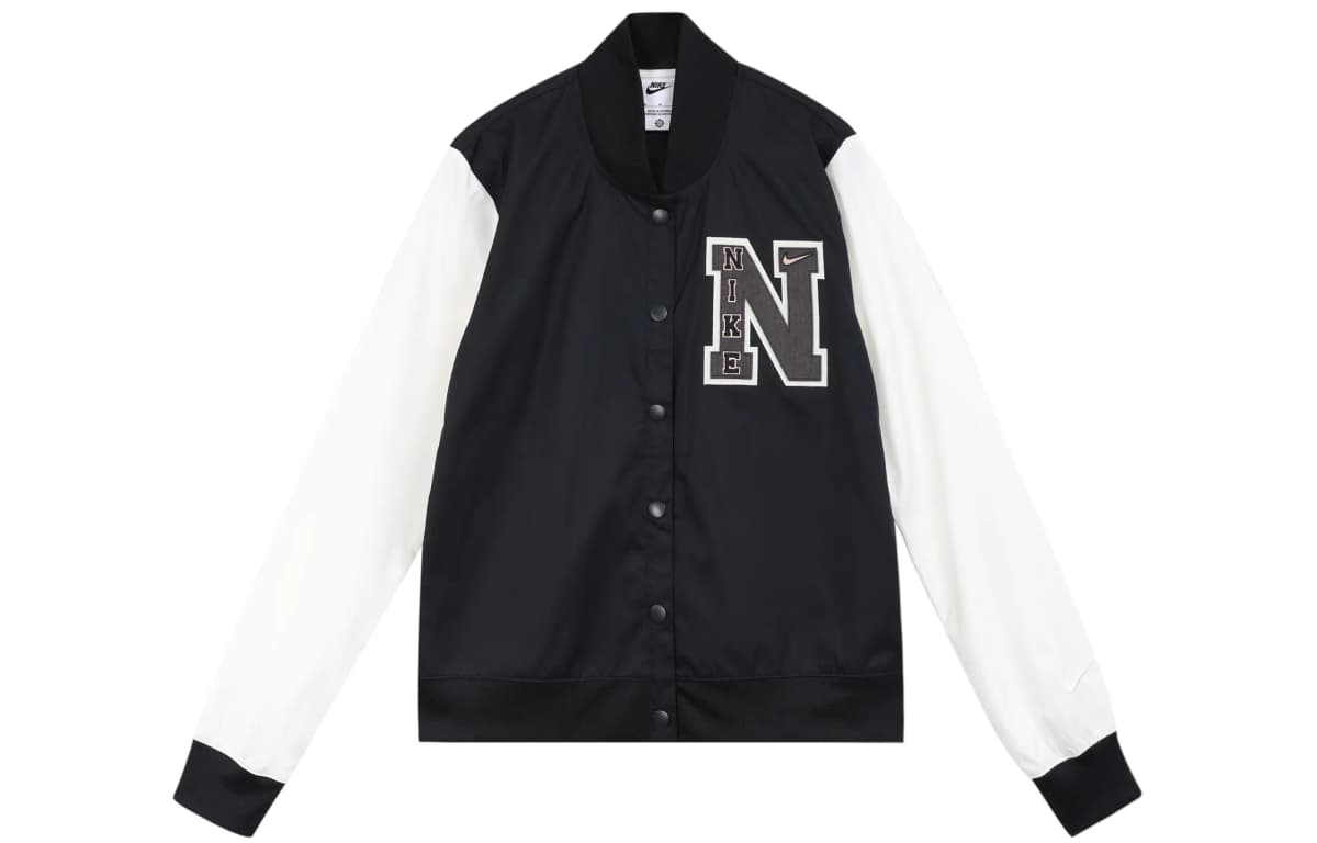 Nike Logo Print Graphic Single-Breasted Long Sleeve Baseball Jacket Women's Black