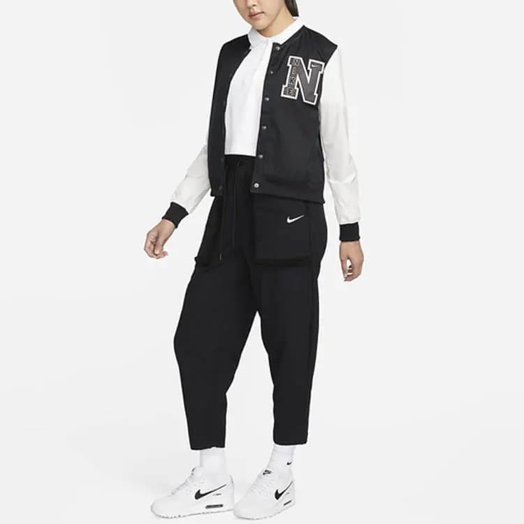 Nike Logo Print Graphic Single-Breasted Long Sleeve Baseball Jacket Women's Black 5
