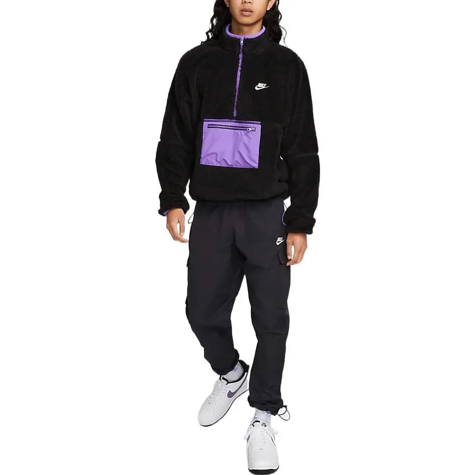 Nike Logo Embroidery Half-Zip Faux Shearling Kişi Pencəyi Qara 3