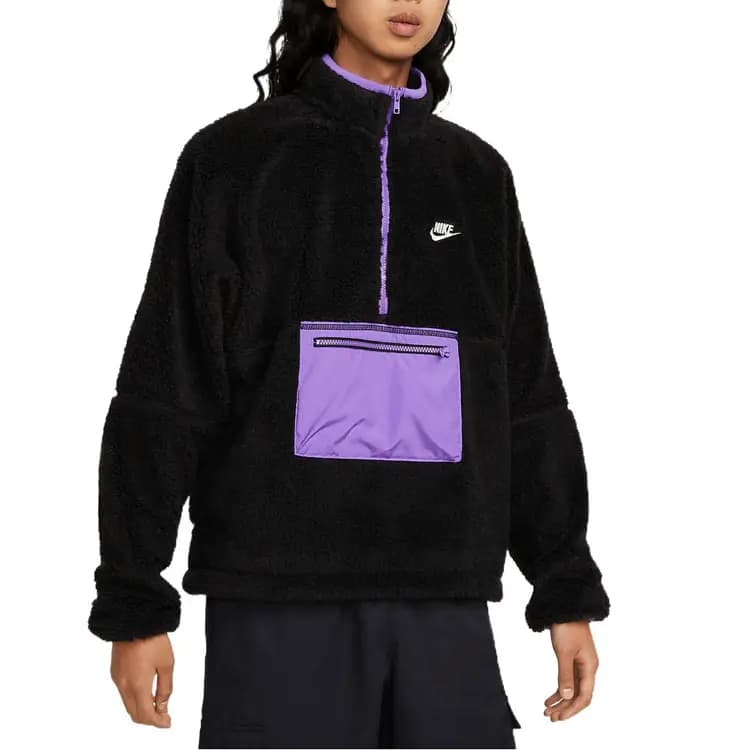 Nike Logo Embroidery Half-Zip Faux Shearling Kişi Pencəyi Qara 4