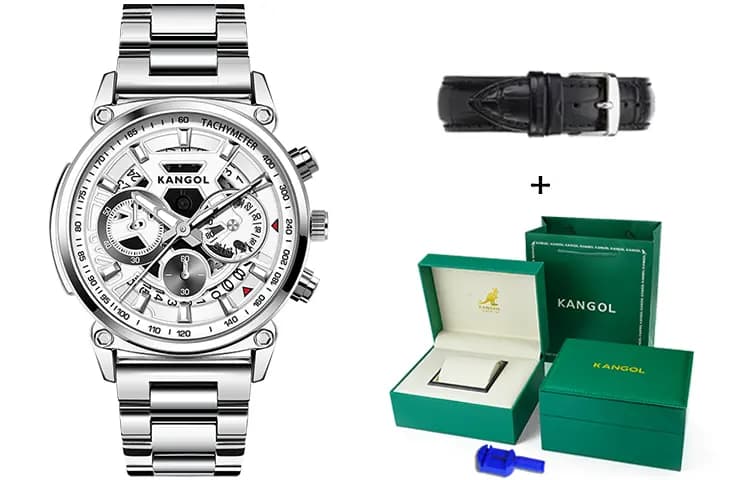 KANGOL Interstellar Series Quartz Movement Stainless Steel Watchband Watch Men's Watches Cut Out Dial 23