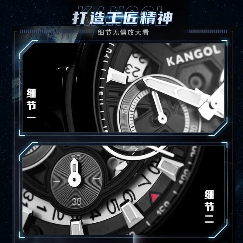 KANGOL Interstellar Series Quartz Movement Stainless Steel Watchband Watch Men's Watches Cut Out Dial 11