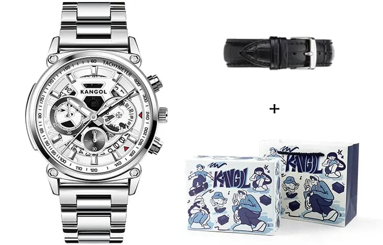 KANGOL Interstellar Series Quartz Movement Stainless Steel Watchband Watch Men's Watches Cut Out Dial 4