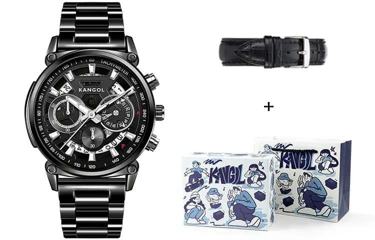 KANGOL Interstellar Series Quartz Movement Stainless Steel Watchband Watch Men's Watches Cut Out Dial 9