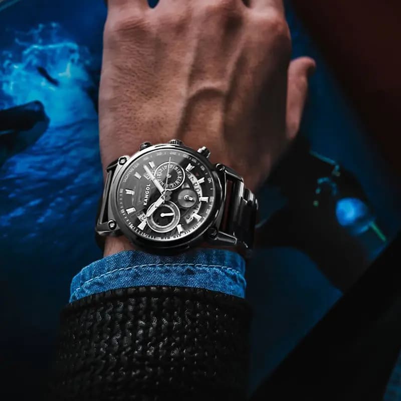 KANGOL Interstellar Series Quartz Movement Stainless Steel Watchband Watch Men's Watches Cut Out Dial 22