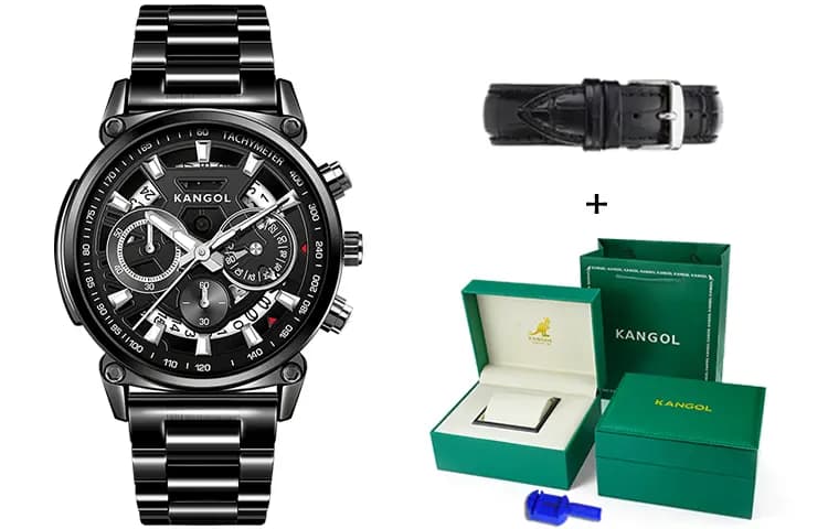 KANGOL Interstellar Series Quartz Movement Stainless Steel Watchband Watch Men's Watches Cut Out Dial 16