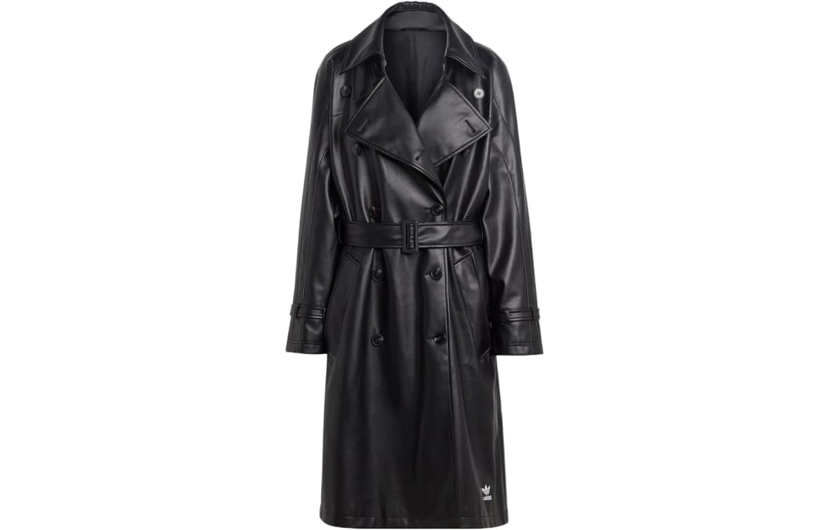 adidas originals Faux L Trench Double-Breasted Long Coat Qadın Qara