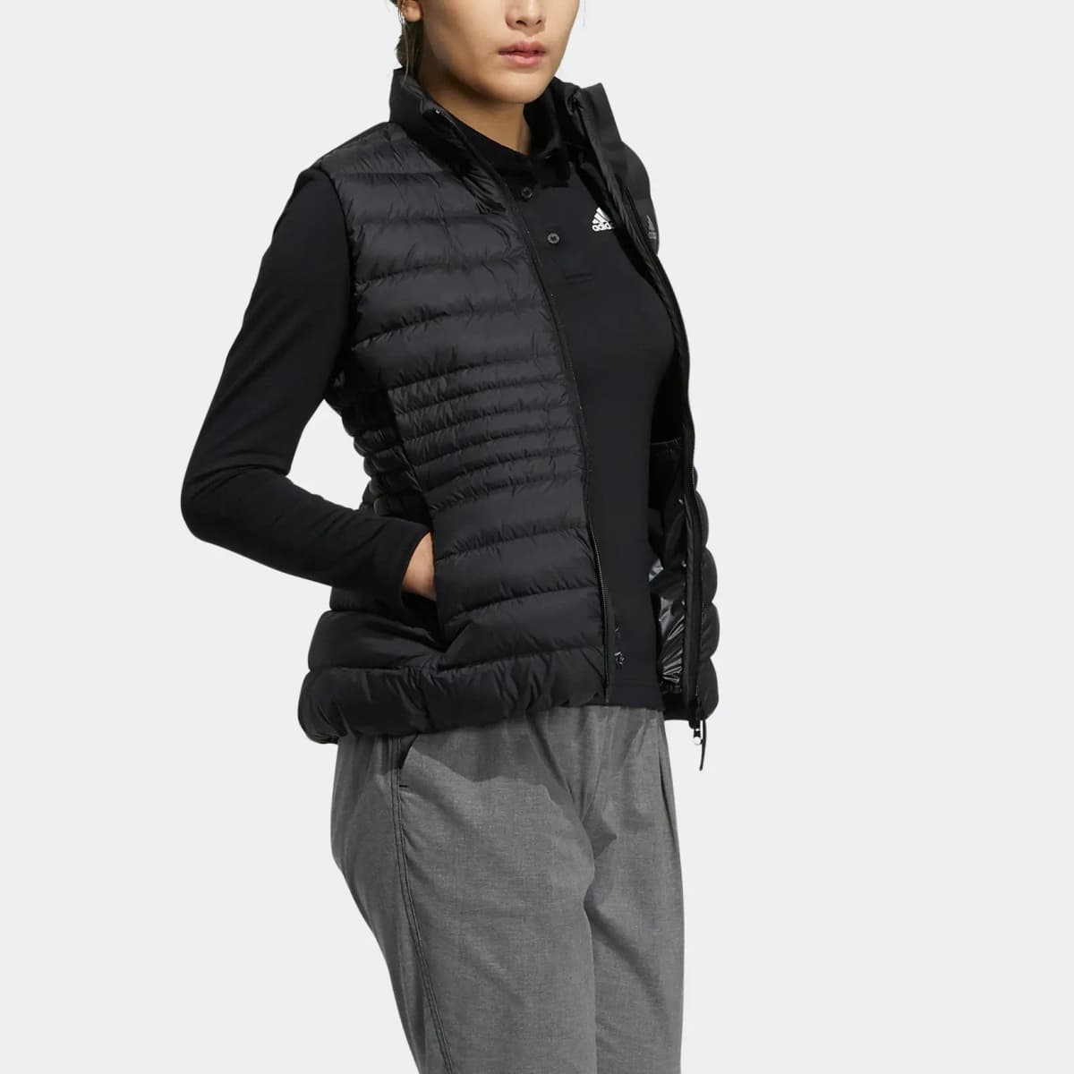 adidas Down Vest Solid Color Print Logo Zip Stand-Collar Vest Women's Black 4
