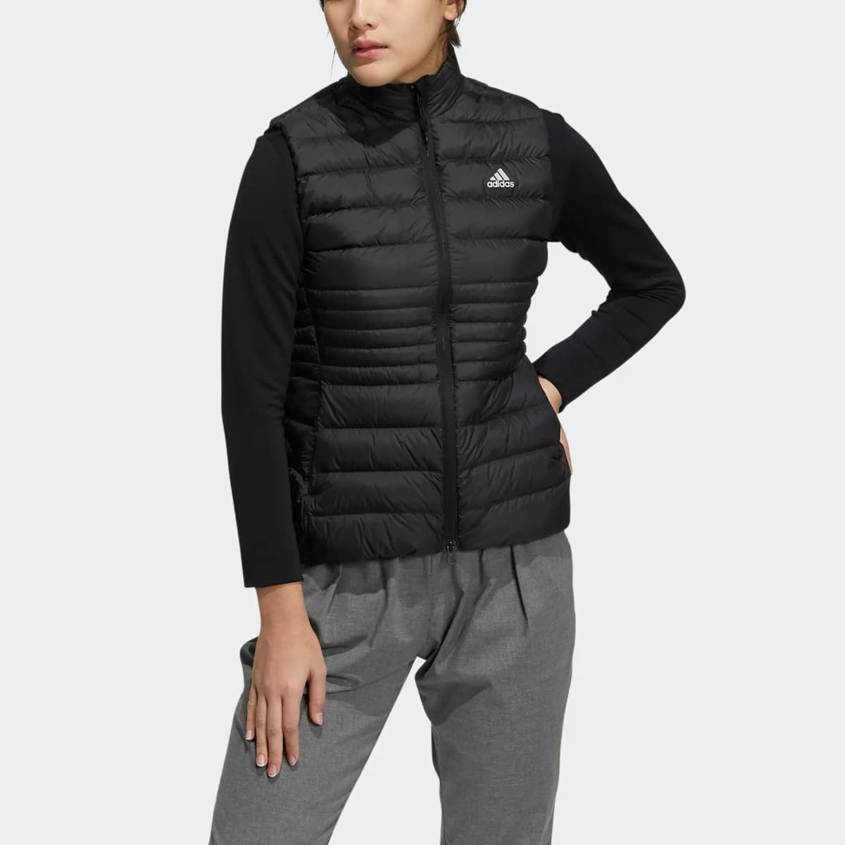 adidas Down Vest Solid Color Print Logo Zip Stand-Collar Vest Women's Black 2