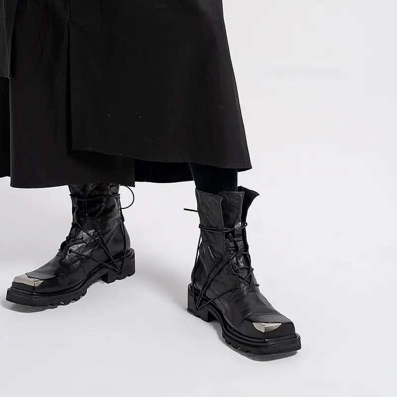 HUANXIANGZHE Martin Boots Unisex Black 4
