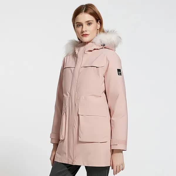 CAMEL All-Weather Series Solid Color Liner Warm Zip Hooded Fur Collar Mid-Length Thick 3-in-1 Jacket Winter Women's 10