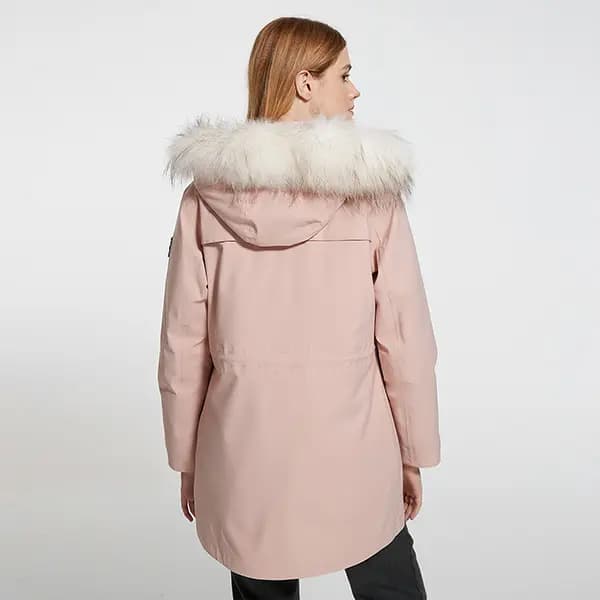 CAMEL All-Weather Series Solid Color Liner Warm Zip Hooded Fur Collar Mid-Length Thick 3-in-1 Jacket Winter Women's 9
