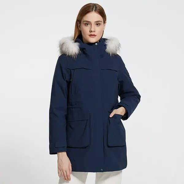 CAMEL All-Weather Series Solid Color Liner Warm Zip Hooded Fur Collar Mid-Length Thick 3-in-1 Jacket Winter Women's 3