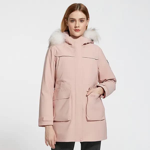 CAMEL All-Weather Series Solid Color Liner Warm Zip Hooded Fur Collar Mid-Length Thick 3-in-1 Jacket Winter Women's 8