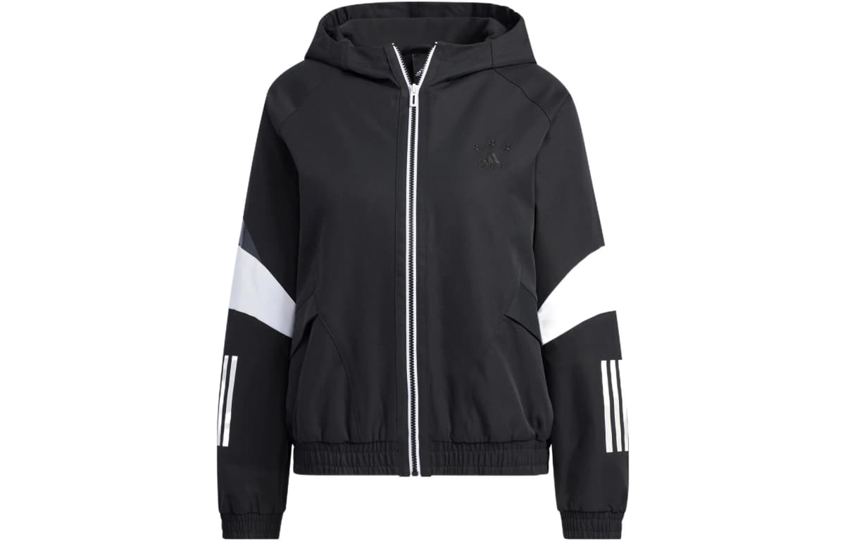 adidas Qadın Logo Embroidered Striped Woven Gödəkçə Qara