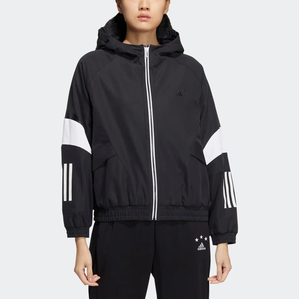 adidas Qadın Logo Embroidered Striped Woven Gödəkçə Qara 2