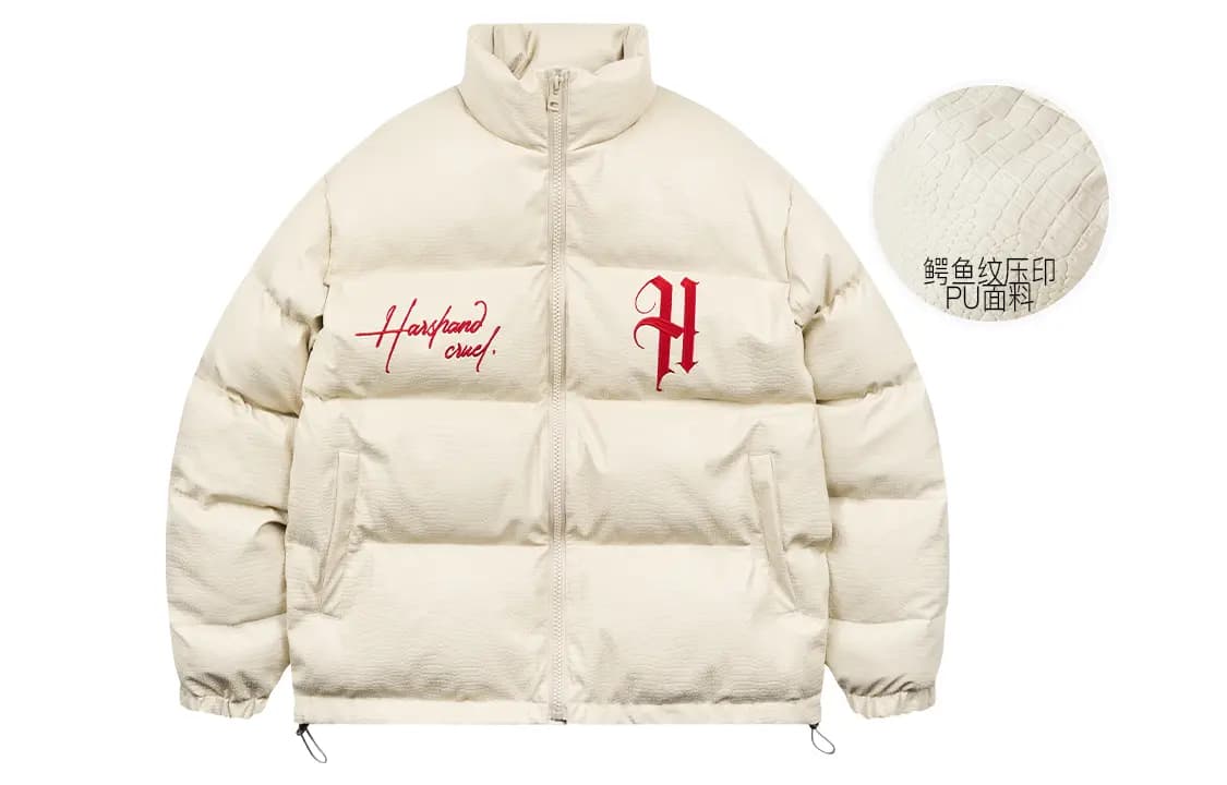HARSH AND CRUEL Retro Street Hip-Hop Layout Graphic Print Loose Stand Collar Leather Down Jacket Unisex 6