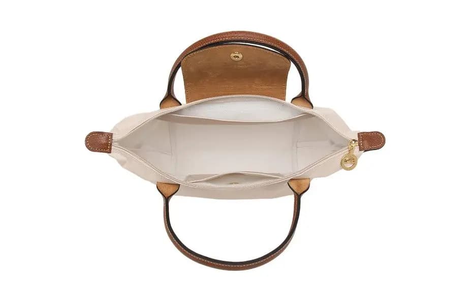 LONGCHAMP Le Pliage Dəri və Kətan Çanta Qadın Bej 6