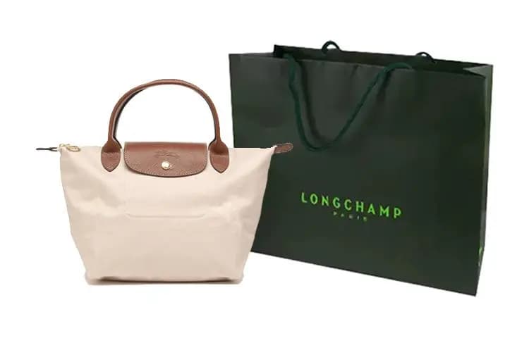 LONGCHAMP Le Pliage Dəri və Kətan Çanta Qadın Bej 8