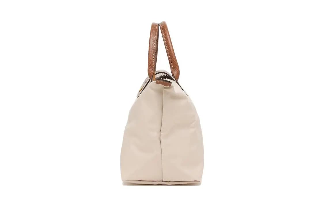 LONGCHAMP Le Pliage Dəri və Kətan Çanta Qadın Bej 4