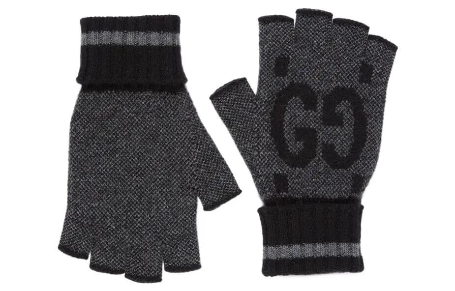 GUCCI Wool/Cashmere Knit Gloves Unisex Black/Gray