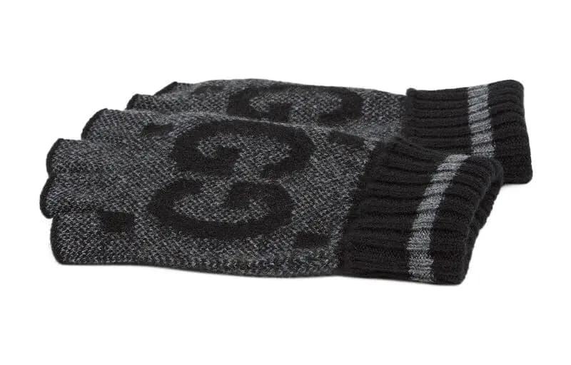 GUCCI Yun/Kaşmir Əlcəklər Unisex Qara/Boz 2
