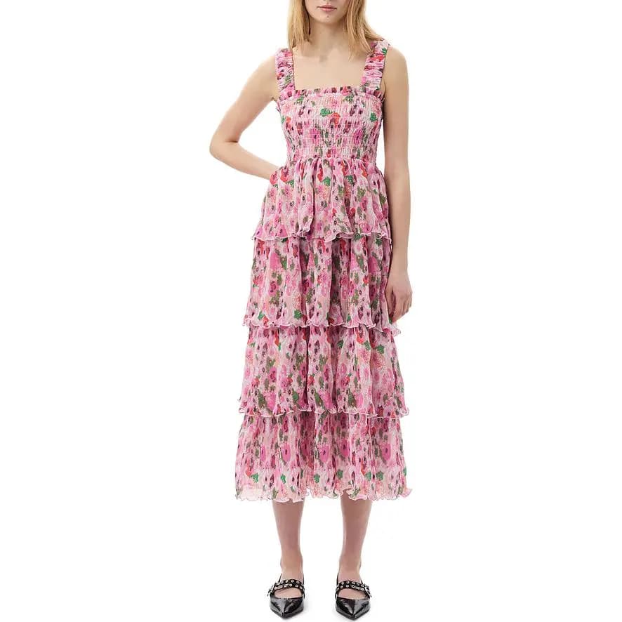 GANNI Pleated Georgette Smock Midi Qadın Donu Çəhrayı 2