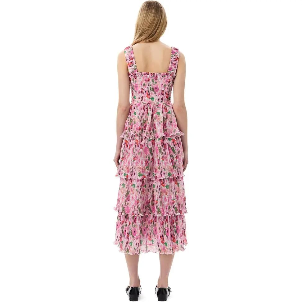 GANNI Pleated Georgette Smock Midi Qadın Donu Çəhrayı 3
