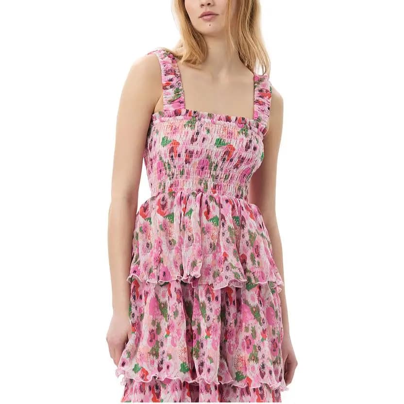 GANNI Pleated Georgette Smock Midi Qadın Donu Çəhrayı 5