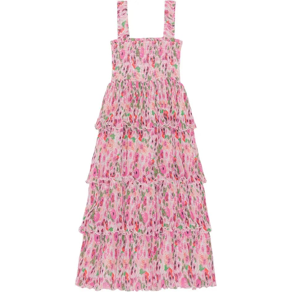 GANNI Pleated Georgette Smock Midi Qadın Donu Çəhrayı