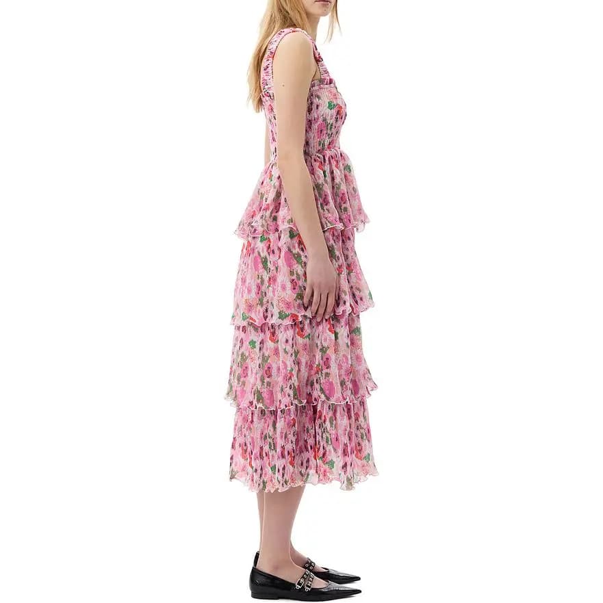 GANNI Pleated Georgette Smock Midi Qadın Donu Çəhrayı 4