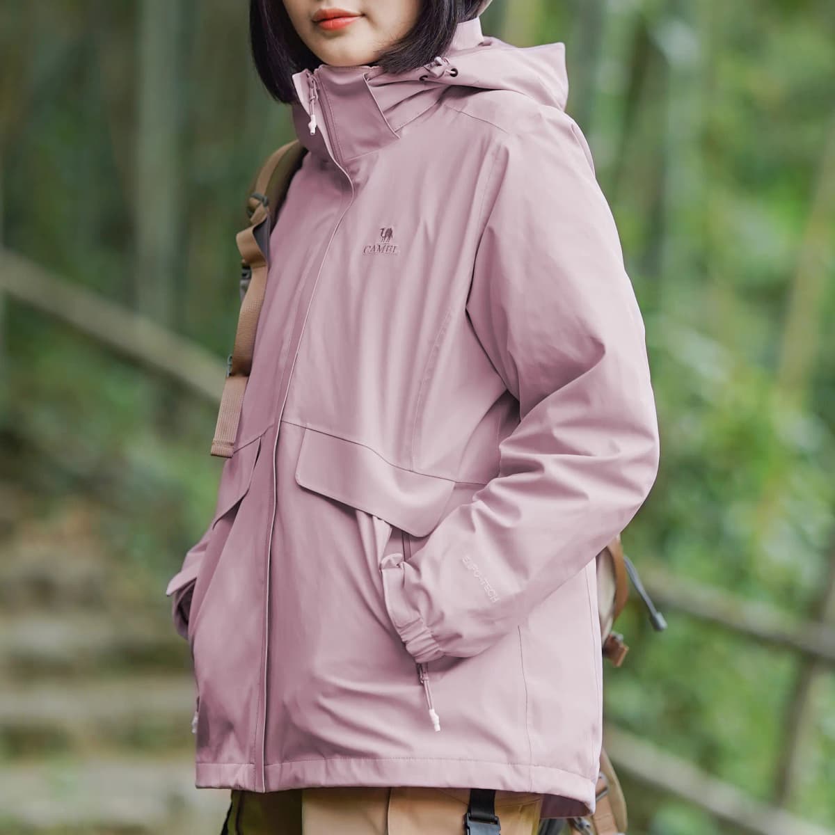 CAMEL All-Weather Series Solid Windproof Waterproof Hooded Outdoor Trekking Mountaineering 3-in-1 Jacket Winter Women's 18