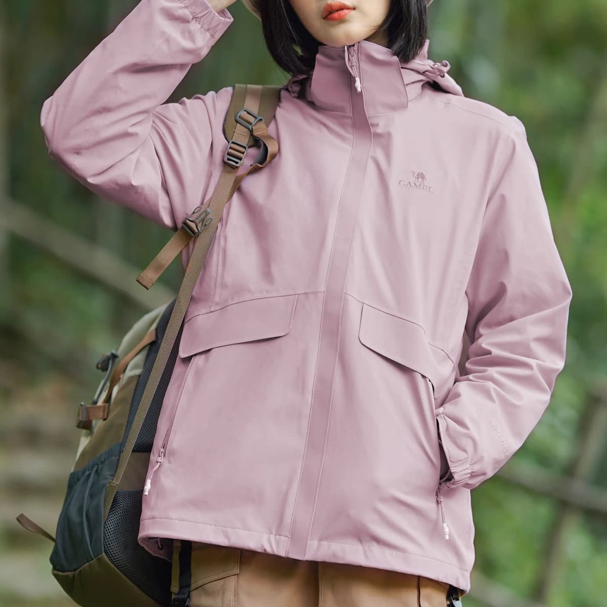 CAMEL All-Weather Series Solid Windproof Waterproof Hooded Outdoor Trekking Mountaineering 3-in-1 Jacket Winter Women's 16