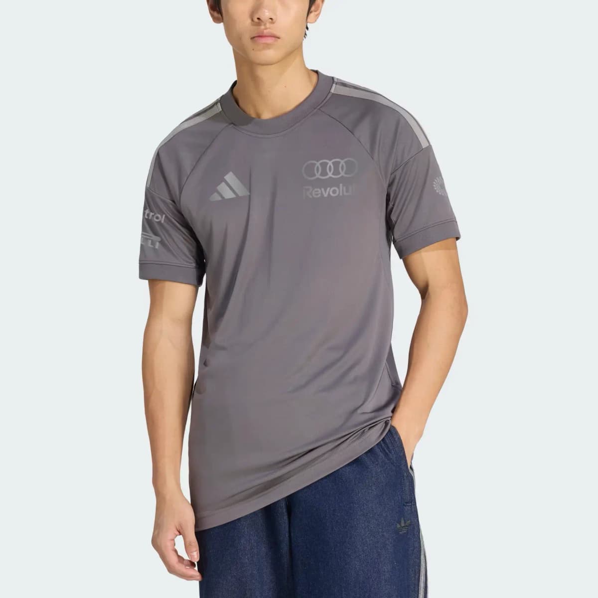 adidas × Audi TEAM FORMULA ONE DRIVER JERSEY Moisture-Wicking Crew Neck Striped Slim Short Sleeve Racing T-Shirt Men's 2