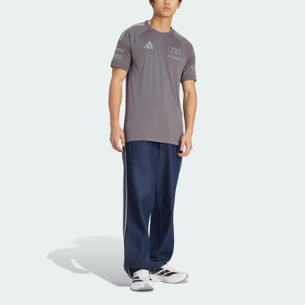 adidas × Audi TEAM FORMULA ONE DRIVER JERSEY Moisture-Wicking Crew Neck Striped Slim Short Sleeve Racing T-Shirt Men's 3