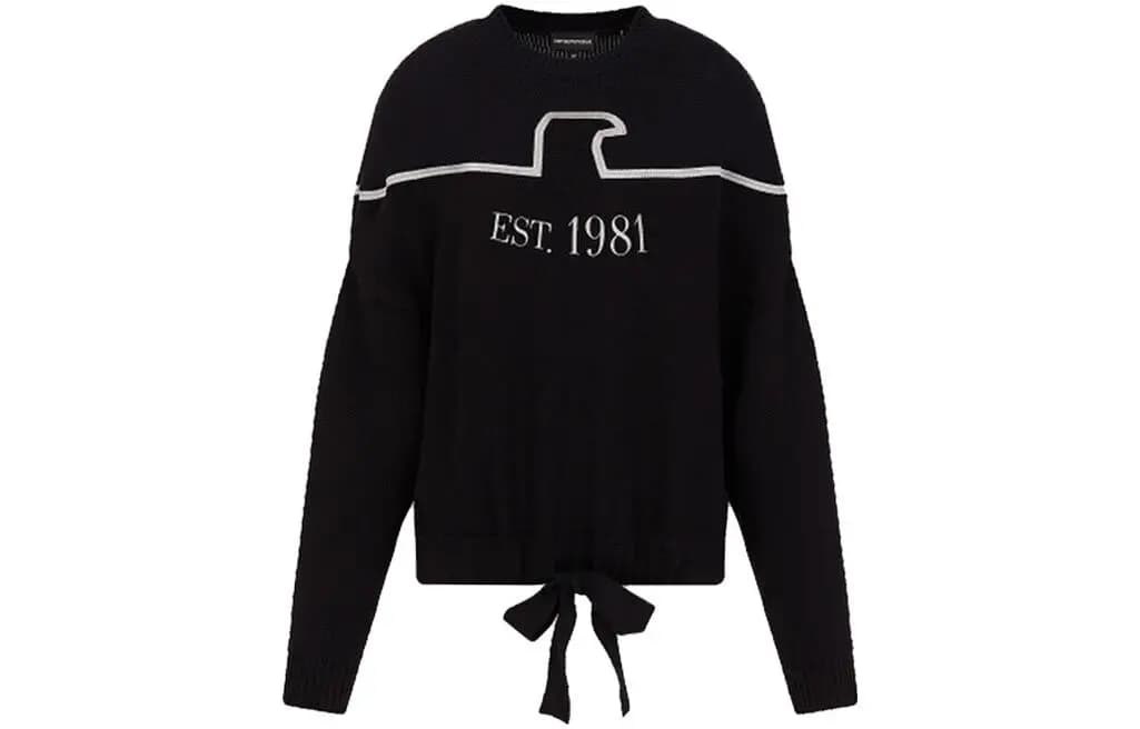 EMPORIO ARMANI FW22 Logo İşləməli Sviter Qadın Qara